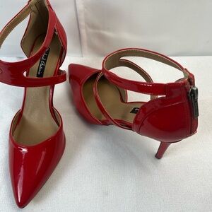 Michael Antonio Womens Red Heels Pointed Toe Patent Leather Sandals Zip Back 8